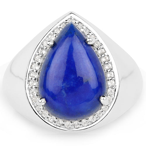 5.52 Carat Genuine Lapis and White Zircon .925 Sterling Silver Ring
