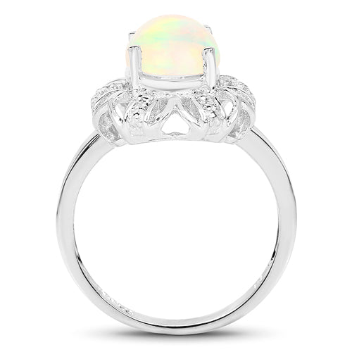 1.73 Carat Genuine Ethiopian Opal & White Topaz .925 Sterling Silver Ring