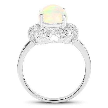 1.73 Carat Genuine Ethiopian Opal & White Topaz .925 Sterling Silver Ring