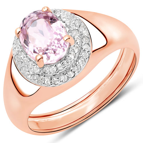 2.17 Carat Genuine Kunzite and White Zircon .925 Sterling Silver Ring