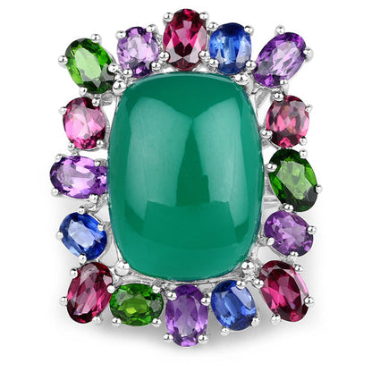 26.67 Carat Genuine Multi Stones .925 Sterling Silver Ring