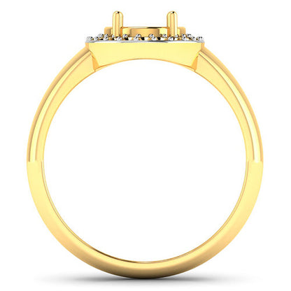 0.22 Carat Genuine White Diamond 14K Yellow Gold Semi Mount Ring - holds 9x7mm Oval Gemstone