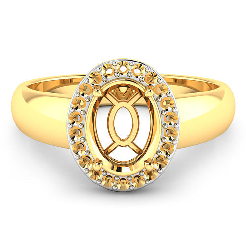 0.22 Carat Genuine White Diamond 14K Yellow Gold Semi Mount Ring - holds 9x7mm Oval Gemstone