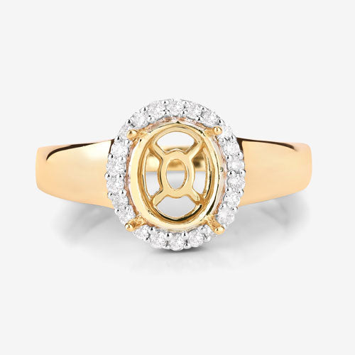 0.22 Carat Genuine White Diamond 14K Yellow Gold Semi Mount Ring - holds 9x7mm Oval Gemstone