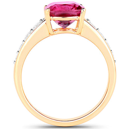 2.70 Carat Genuine Rubellite and White Diamond 14K Yellow Gold Ring