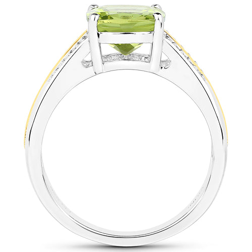 2.20 Carat Genuine Peridot and White Diamond 14K Yellow Gold with .925 Sterling Silver Ring