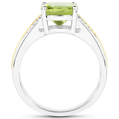 2.20 Carat Genuine Peridot and White Diamond 14K Yellow Gold with .925 Sterling Silver Ring
