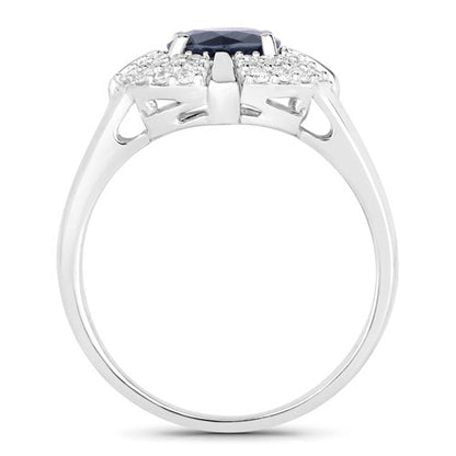 1.71 Carat Genuine Blue Sapphire and White Diamond 10K White Gold Ring