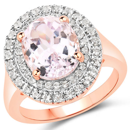 5.48 Carat Genuine Kunzite and White Topaz .925 Sterling Silver Ring