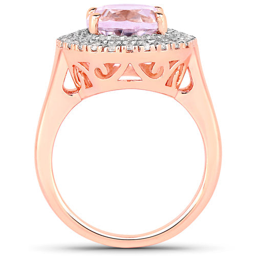 5.48 Carat Genuine Kunzite and White Topaz .925 Sterling Silver Ring