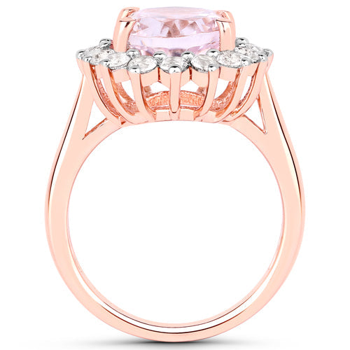 5.56 Carat Genuine Kunzite and White Topaz .925 Sterling Silver Ring