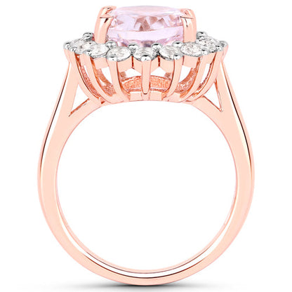5.56 Carat Genuine Kunzite and White Topaz .925 Sterling Silver Ring