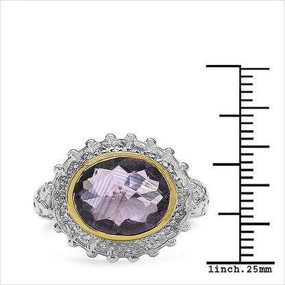 Two Tone Plated 4.36 Carat Genuine Amethyst & White Topaz .925 Sterling Silver Ring