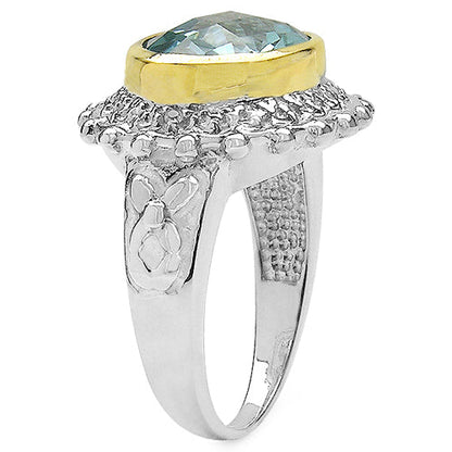 Two Tone Plated 5.01 Carat Genuine Blue Topaz & White Topaz .925 Sterling Silver Ring