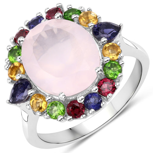5.52 Carat Genuine Multi Stones .925 Sterling Silver Ring