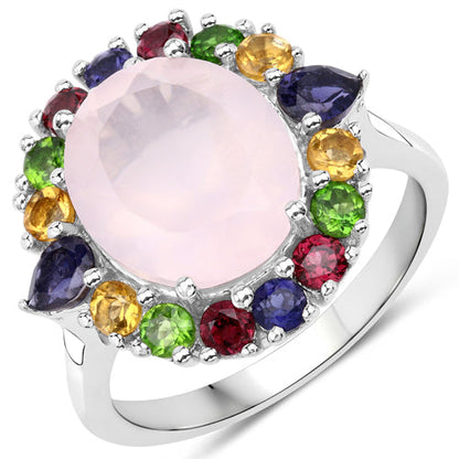 5.52 Carat Genuine Multi Stones .925 Sterling Silver Ring