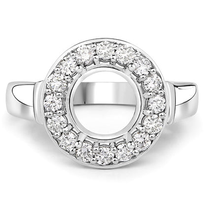 0.48 Carat Genuine White Diamond 14K White Gold Semi Mount Ring - holds 8.00mm Round Gemstone