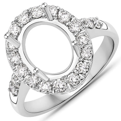 0.60 Carat Genuine White Diamond 14K White Gold Semi Mount Ring - holds 10x8mm Oval Gemstone