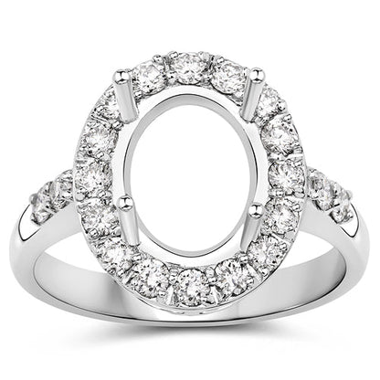 0.60 Carat Genuine White Diamond 14K White Gold Semi Mount Ring - holds 10x8mm Oval Gemstone