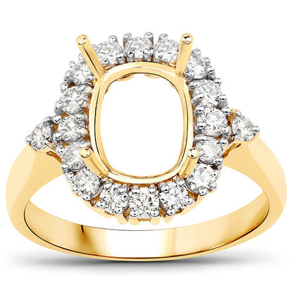 0.54 Carat Genuine White Diamond 14K Yellow Gold Semi Mount Ring - holds 9x7mm Cushion Gemstone