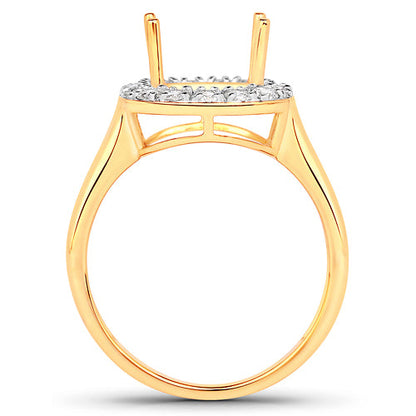 0.51 Carat Genuine White Diamond 14K Yellow Gold Semi Mount Ring - holds 10x8mm Cushion Gemstone