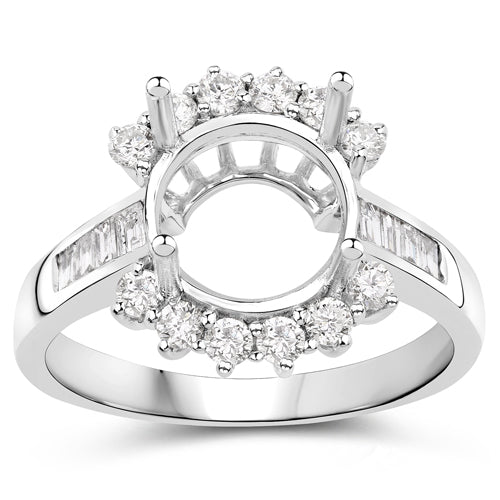 0.58 Carat Genuine White Diamond 14K White Gold Semi Mount Ring - holds 9.00mm Round Gemstone