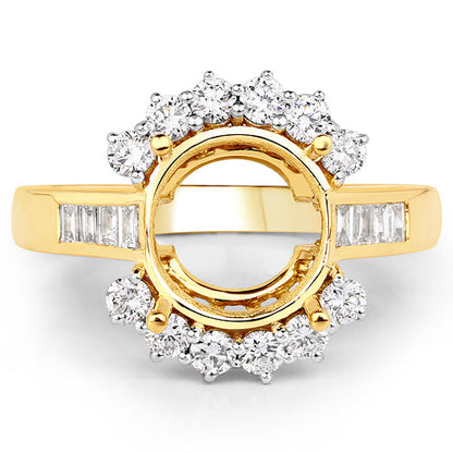 0.58 Carat Genuine White Diamond 14K Yellow Gold Semi Mount Ring - holds 9.00mm Round Gemstone