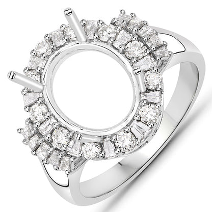 0.83 Carat Genuine White Diamond 14K White Gold Semi Mount Ring - holds 11x9mm Oval Gemstone