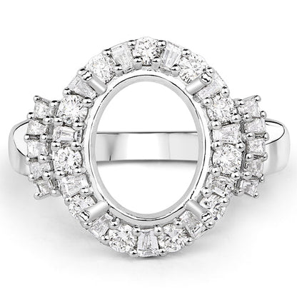 0.83 Carat Genuine White Diamond 14K White Gold Semi Mount Ring - holds 11x9mm Oval Gemstone
