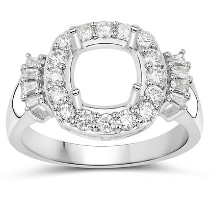 0.73 Carat Genuine White Diamond 14K White Gold Semi Mount Ring - holds 8x8mm Cushion Gemstone