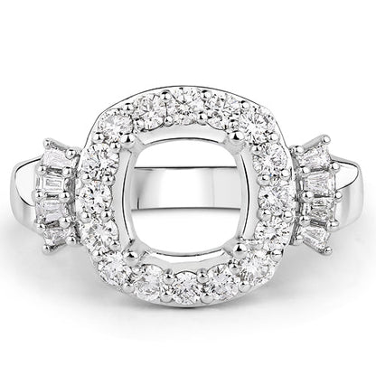 0.73 Carat Genuine White Diamond 14K White Gold Semi Mount Ring - holds 8x8mm Cushion Gemstone
