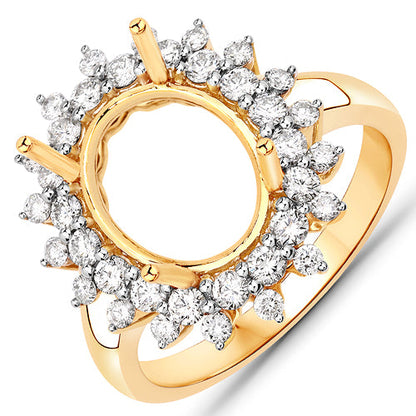 0.79 Carat Genuine White Diamond 14K Yellow Gold Semi Mount Ring - holds 11x9mm Oval Gemstone