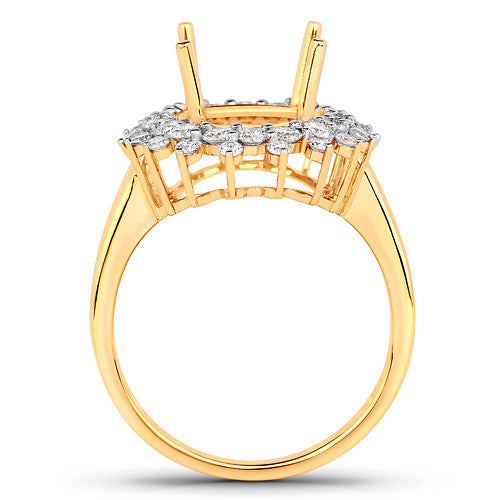 0.79 Carat Genuine White Diamond 14K Yellow Gold Semi Mount Ring - holds 11x9mm Oval Gemstone