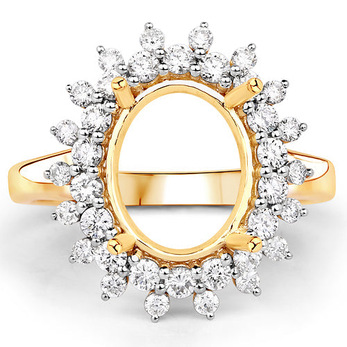 0.79 Carat Genuine White Diamond 14K Yellow Gold Semi Mount Ring - holds 11x9mm Oval Gemstone