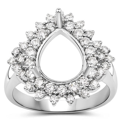 0.89 Carat Genuine White Diamond 14K White Gold Semi Mount Ring - holds 11x9mm Pear Gemstone