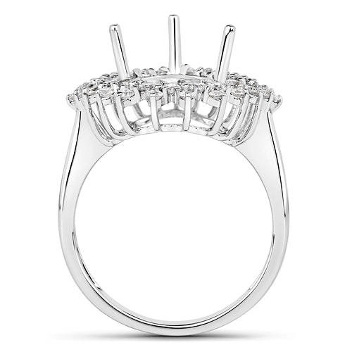 0.89 Carat Genuine White Diamond 14K White Gold Semi Mount Ring - holds 11x9mm Pear Gemstone