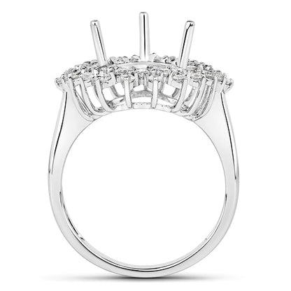 0.89 Carat Genuine White Diamond 14K White Gold Semi Mount Ring - holds 11x9mm Pear Gemstone