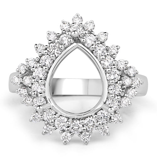 0.89 Carat Genuine White Diamond 14K White Gold Semi Mount Ring - holds 11x9mm Pear Gemstone