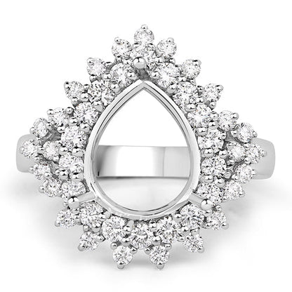 0.89 Carat Genuine White Diamond 14K White Gold Semi Mount Ring - holds 11x9mm Pear Gemstone
