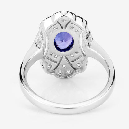 1.17 Carat Genuine Tanzanite and White Topaz .925 Sterling Silver Ring