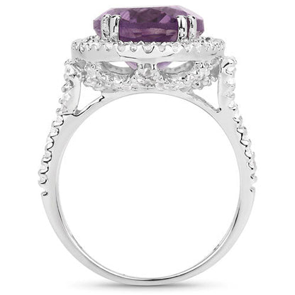 5.55 Carat Genuine Amethyst & White Topaz .925 Sterling Silver Ring