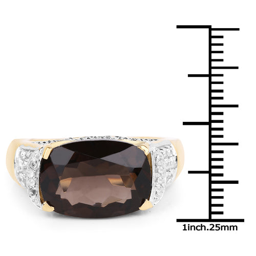 6.65 Carat Genuine Smoky Quartz and White Topaz .925 Sterling Silver Ring
