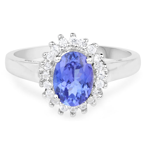 1.45 Carat Genuine Tanzanite and White Zircon .925 Sterling Silver Ring