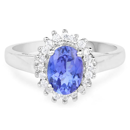 1.45 Carat Genuine Tanzanite and White Zircon .925 Sterling Silver Ring
