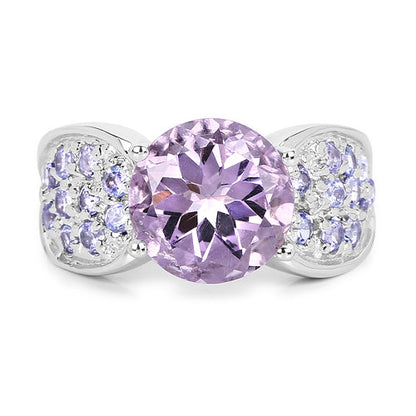 4.07 Carat Genuine Amethyst & Tanzanite .925 Sterling Silver Ring