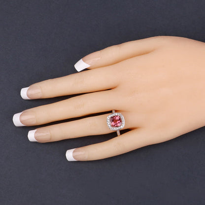 2.71 Carat Genuine Royal Pink Tourmaline and White Diamond 14K Yellow Gold Ring