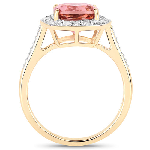 2.71 Carat Genuine Royal Pink Tourmaline and White Diamond 14K Yellow Gold Ring