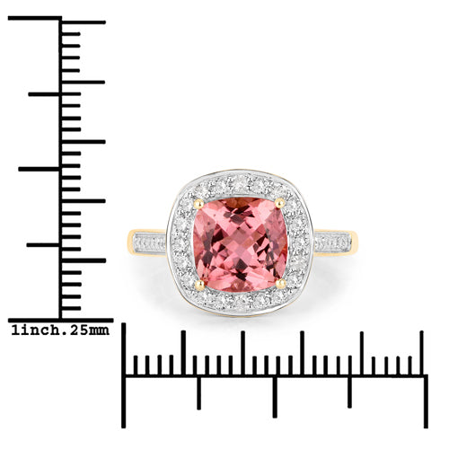 2.71 Carat Genuine Royal Pink Tourmaline and White Diamond 14K Yellow Gold Ring