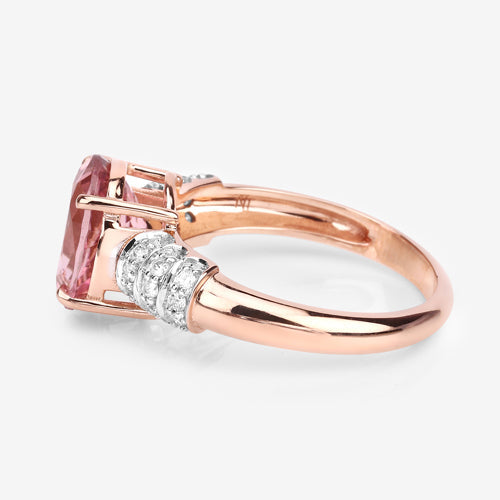 3.11 Carat Genuine Pink Tourmaline and White Diamond 14K Rose Gold Ring