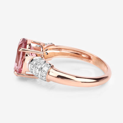 3.11 Carat Genuine Pink Tourmaline and White Diamond 14K Rose Gold Ring